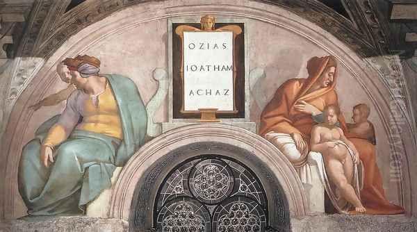 Uzziah - Jotham - Ahaz 1511-12 Oil Painting by Michelangelo Buonarroti