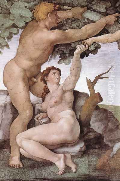 The Fall and Expulsion from Garden of Eden (detail-8) 1509-10 Oil Painting by Michelangelo Buonarroti