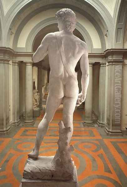 David [detail: rear view] Oil Painting by Michelangelo Buonarroti