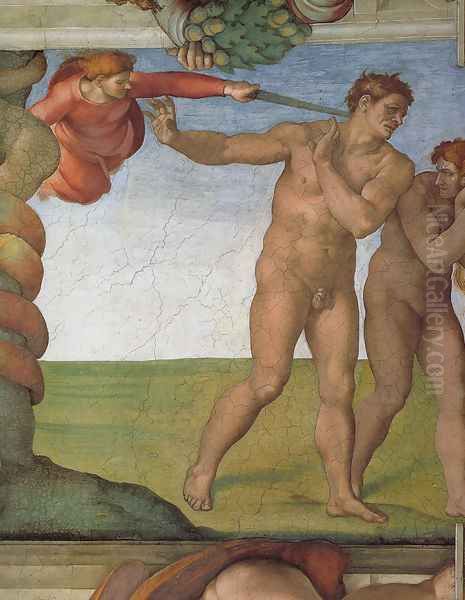 Ceiling of the Sistine Chapel: Genesis, The Fall and Expulsion from Paradise - The Expulsion Oil Painting by Michelangelo Buonarroti