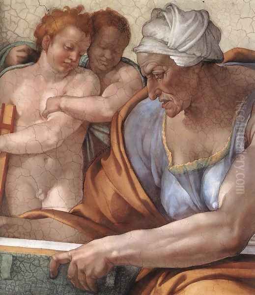 The Cumaean Sibyl (detail) 1510 Oil Painting by Michelangelo Buonarroti