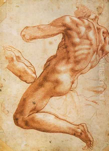 Study for an ignudo Oil Painting by Michelangelo Buonarroti