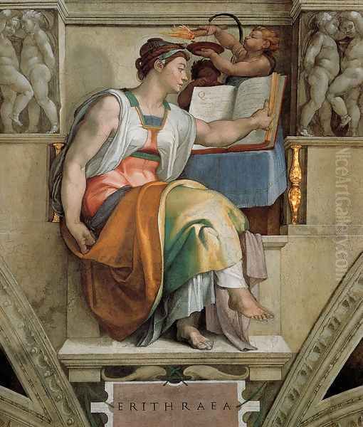 Ceiling of the Sistine Chapel: Sybils: Erithraea Oil Painting by Michelangelo Buonarroti