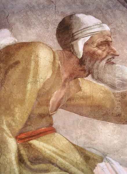 Salmon - Boaz - Obed (detail-2) 1511-12 Oil Painting by Michelangelo Buonarroti