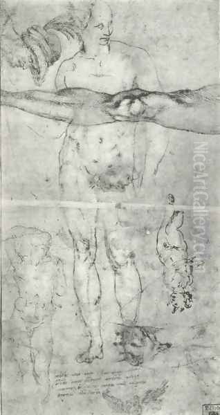 Various studies including a tracing from the other side of the sheet Oil Painting by Michelangelo Buonarroti