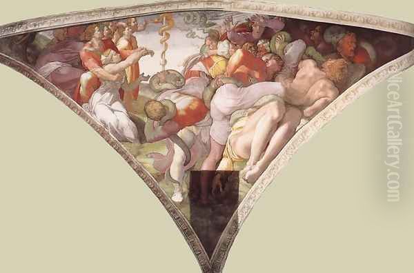 Pendentive - The Brazen Serpent Oil Painting by Michelangelo Buonarroti