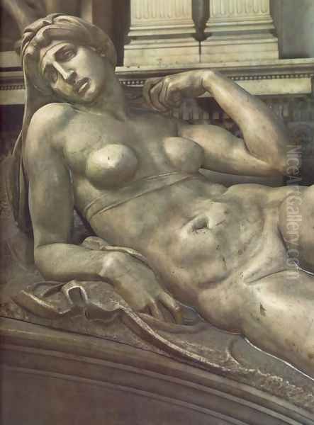 Tomb of Lorenzo de' Medici: Dawn [detail: 1] Oil Painting by Michelangelo Buonarroti