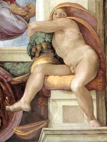 Ignudo Oil Painting by Michelangelo Buonarroti