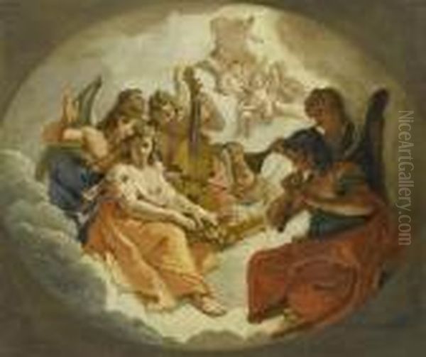 Angels And Putti Playing Music Oil Painting by Francesco Fontebasso