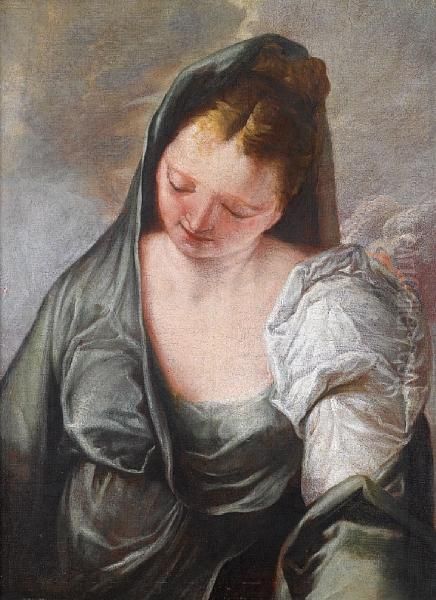 A Draped Female Figure Oil Painting by Francesco Fontebasso