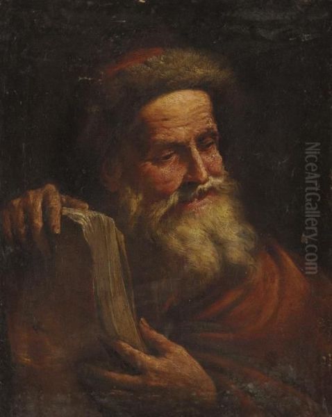 A Bearded Man In A Fur Cap Holding A Book Oil Painting by Francesco Fontebasso