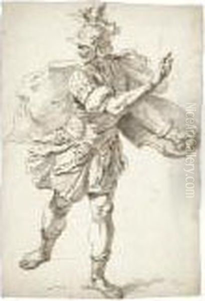 A Running Soldier In Classical Armor Oil Painting by Francesco Fontebasso