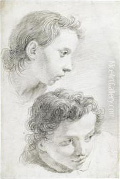 The Heads Of Two Boys Oil Painting by Francesco Fontebasso