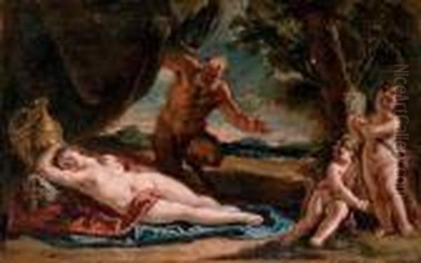 Jupiter Gazing Upon A Sleeping Antiope, With Attendant Putti Oil Painting by Francesco Fontebasso