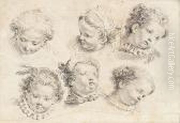 Studies Of Six Heads Of Infants Oil Painting by Francesco Fontebasso