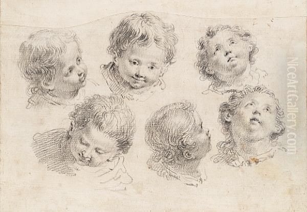 Six Head Studies Of An Infant Oil Painting by Francesco Fontebasso