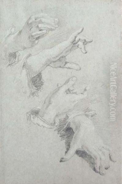 Black And White Chalk On Blue Paper, Watermark Device Oil Painting by Francesco Fontebasso