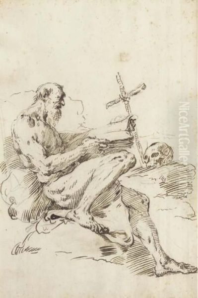 Saint Jerome Seated In Profile To The Right Oil Painting by Francesco Fontebasso