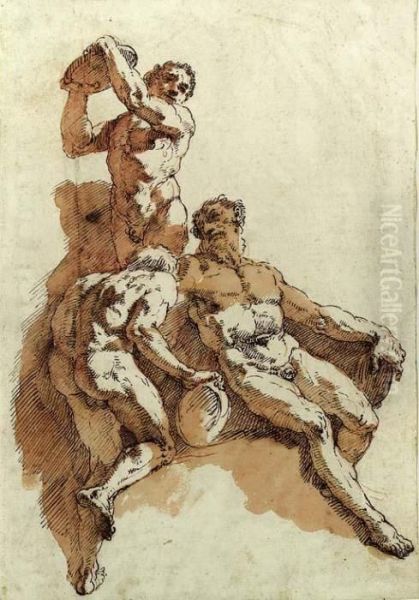 Three Male Nudes Oil Painting by Francesco Fontebasso