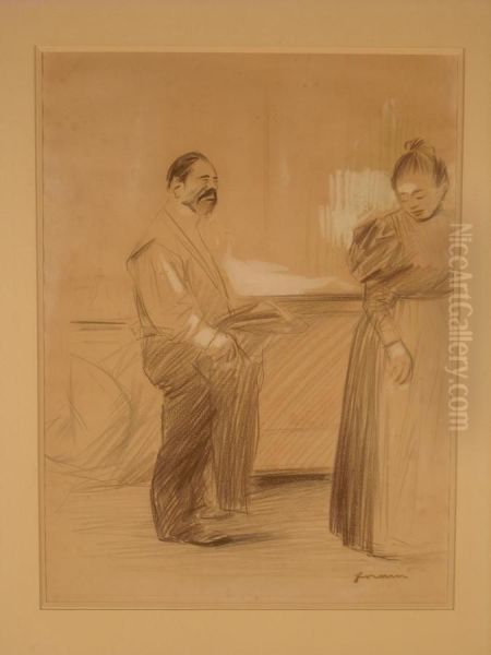 Couple En Conversation Oil Painting by Jean-Louis Forain