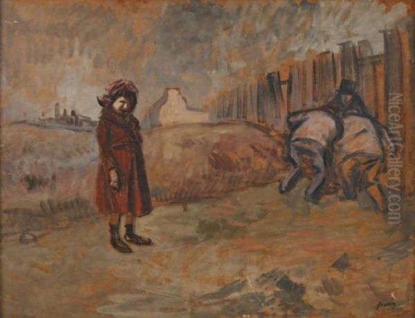 Petite Fille Devant Les Fortifs Oil Painting by Jean-Louis Forain