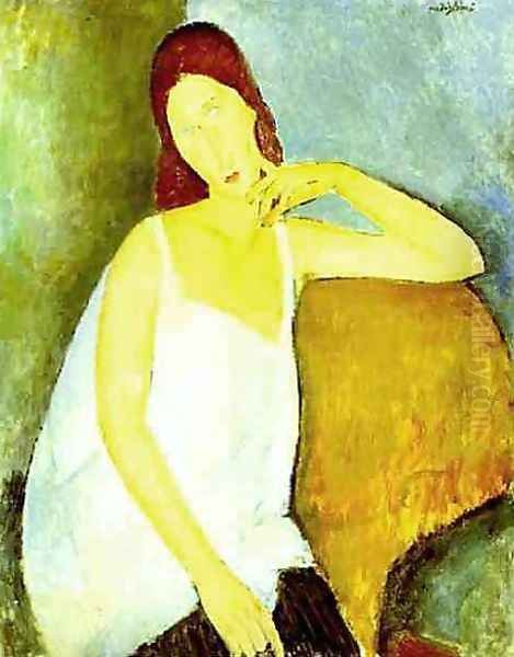 Portrait Of Jeanne Hebuterne Common Law Wife Of Amedeo Modigliani Oil Painting by Amedeo Modigliani