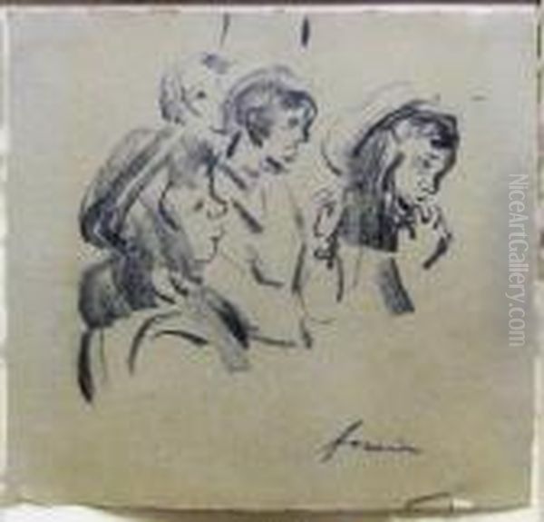 Study Of Four Girls Heads Oil Painting by Jean-Louis Forain