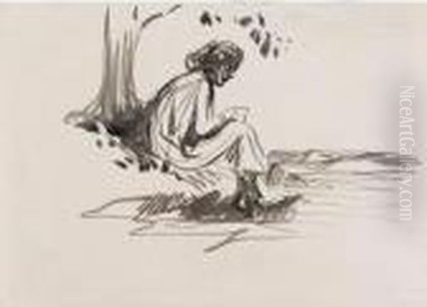 Femme Assise Au Pied D'un Arbre Oil Painting by Jean-Louis Forain