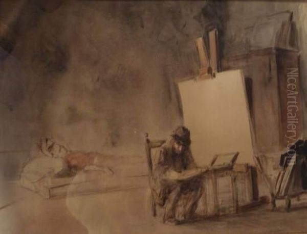 Peintre Et Modele Dans L'atelier Oil Painting by Jean-Louis Forain