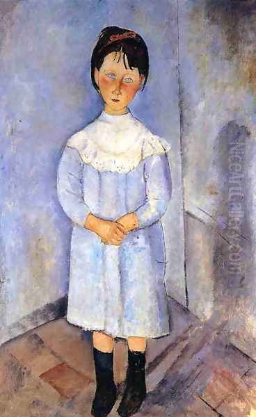 Little Girl In Blue Oil Painting by Amedeo Modigliani