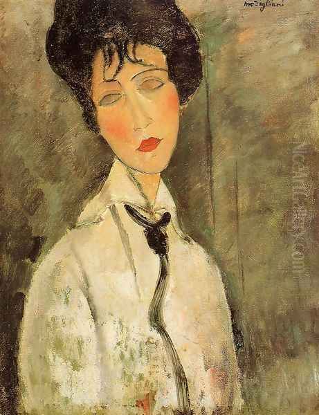 Portrait of a Woman in a Black Tie Oil Painting by Amedeo Modigliani