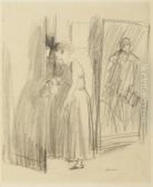 A Woman Opening A Door Oil Painting by Jean-Louis Forain