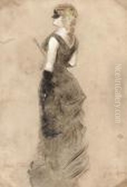 Madame Blanche D'harcourt Au Bal Masque A L'eventail Oil Painting by Jean-Louis Forain