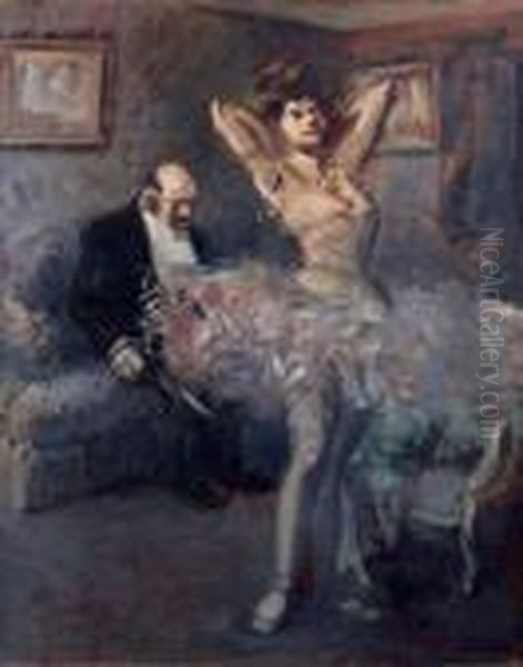 Danseuse Et Financier Ou Danseuse Dans Sa Loge, Vers 1905 Oil Painting by Jean-Louis Forain