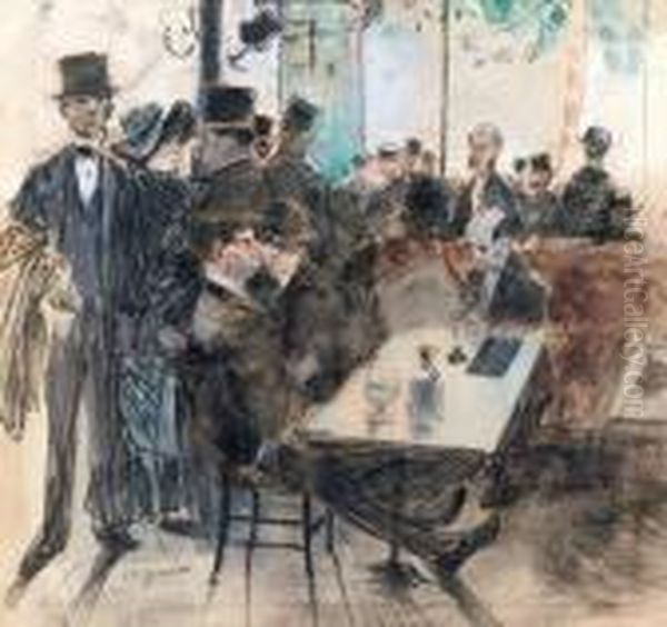 Au Cafe, Vers 1872 Oil Painting by Jean-Louis Forain