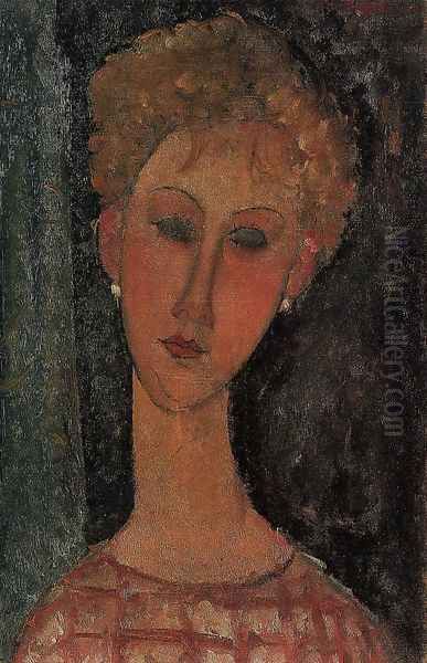 A Blond Wearing Earings Oil Painting by Amedeo Modigliani