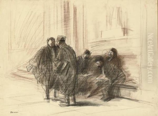 Lawyers Outside A Courtroom Oil Painting by Jean-Louis Forain