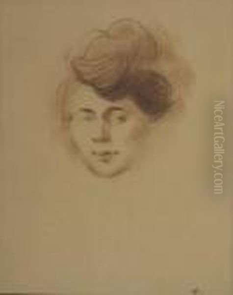 Tete De Femme
 Crayon Brun. Oil Painting by Jean-Louis Forain