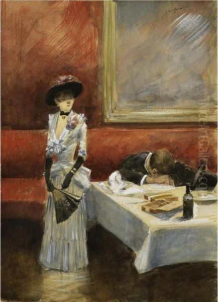 Au Restaurant Oil Painting by Jean-Louis Forain