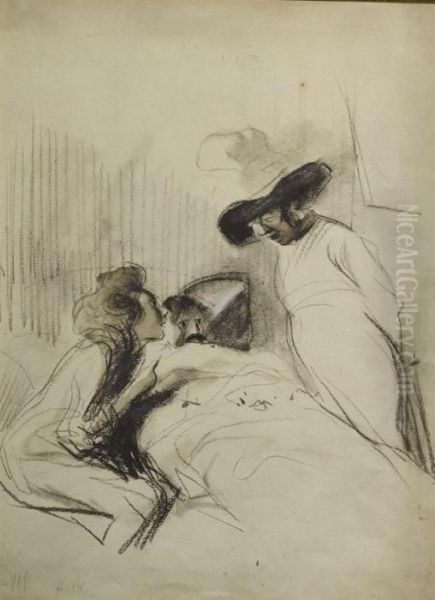 Skizze: Der Krankenbesuch. Oil Painting by Jean-Louis Forain