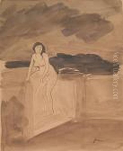 Nude By A Sea Wall Oil Painting by Jean-Louis Forain