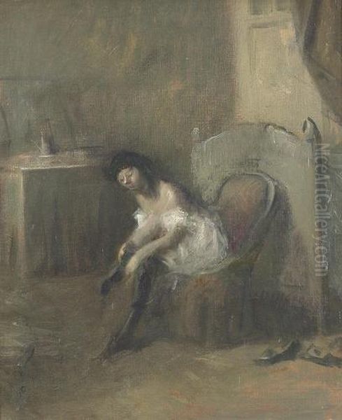 Interieur Mit Frau Bei Der Ankleide. Oil Painting by Jean-Louis Forain