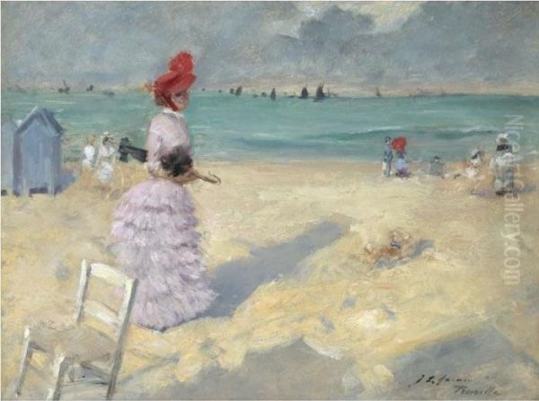 La Plage A Trouville Oil Painting by Jean-Louis Forain