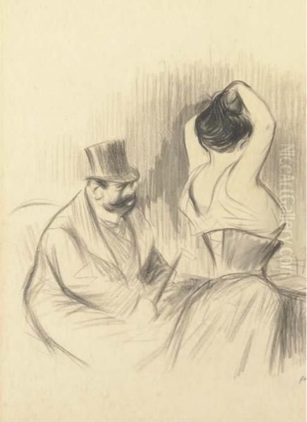 Un Homme Assis Regardant Une Femme Faisant Sa Toilette Oil Painting by Jean-Louis Forain