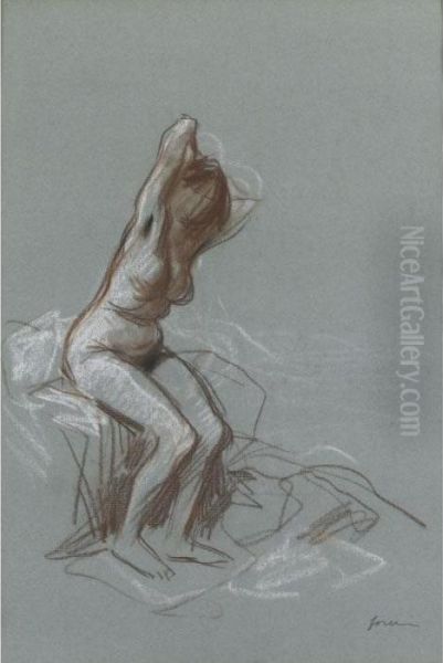 Femme Nu (apres Le Bain) Oil Painting by Jean-Louis Forain