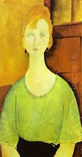 Girl In A Green Blouse Oil Painting by Amedeo Modigliani