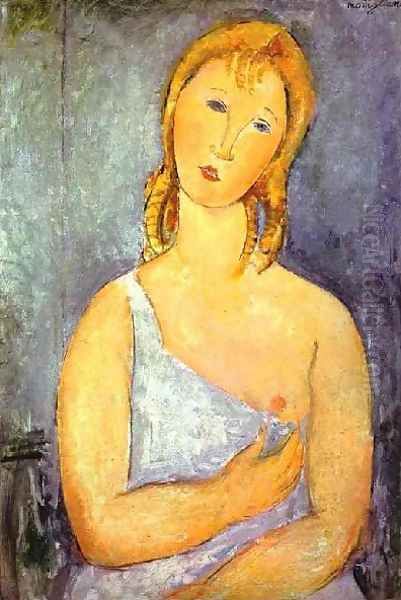 Girl In A White Chemise Oil Painting by Amedeo Modigliani