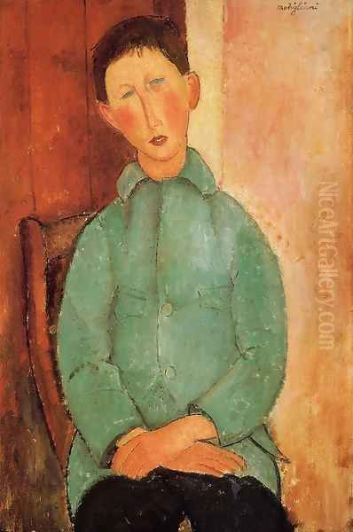 Boy in a Blue Shirt Oil Painting by Amedeo Modigliani