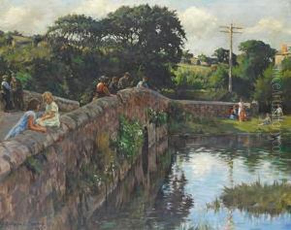 Evening On The Bridge Oil Painting by Stanhope Alexander Forbes