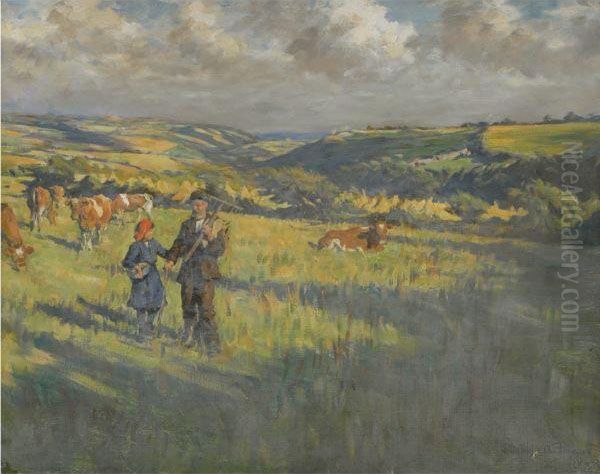 The Fields Above Newlyn Oil Painting by Stanhope Alexander Forbes